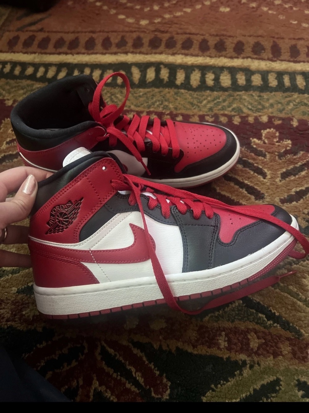 Nike Red, Black & White Mid-Top Sneakers